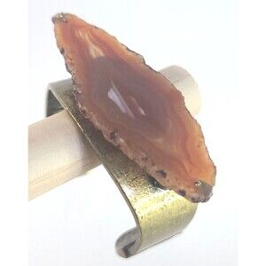 Beautiful Boho Style Agate Stone Hinged Cuff Bracelet NWT